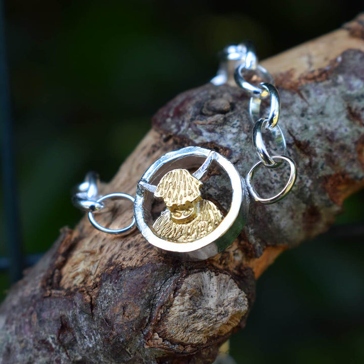 highland cow bracelet, highland cow charm, cow bracelet, scottish themed bracelet, scottish jewellery, gold and silver scottish jewellery, scottish charm bracelet, scottish bracelet, highland cow present for wife, highland cow christmas present