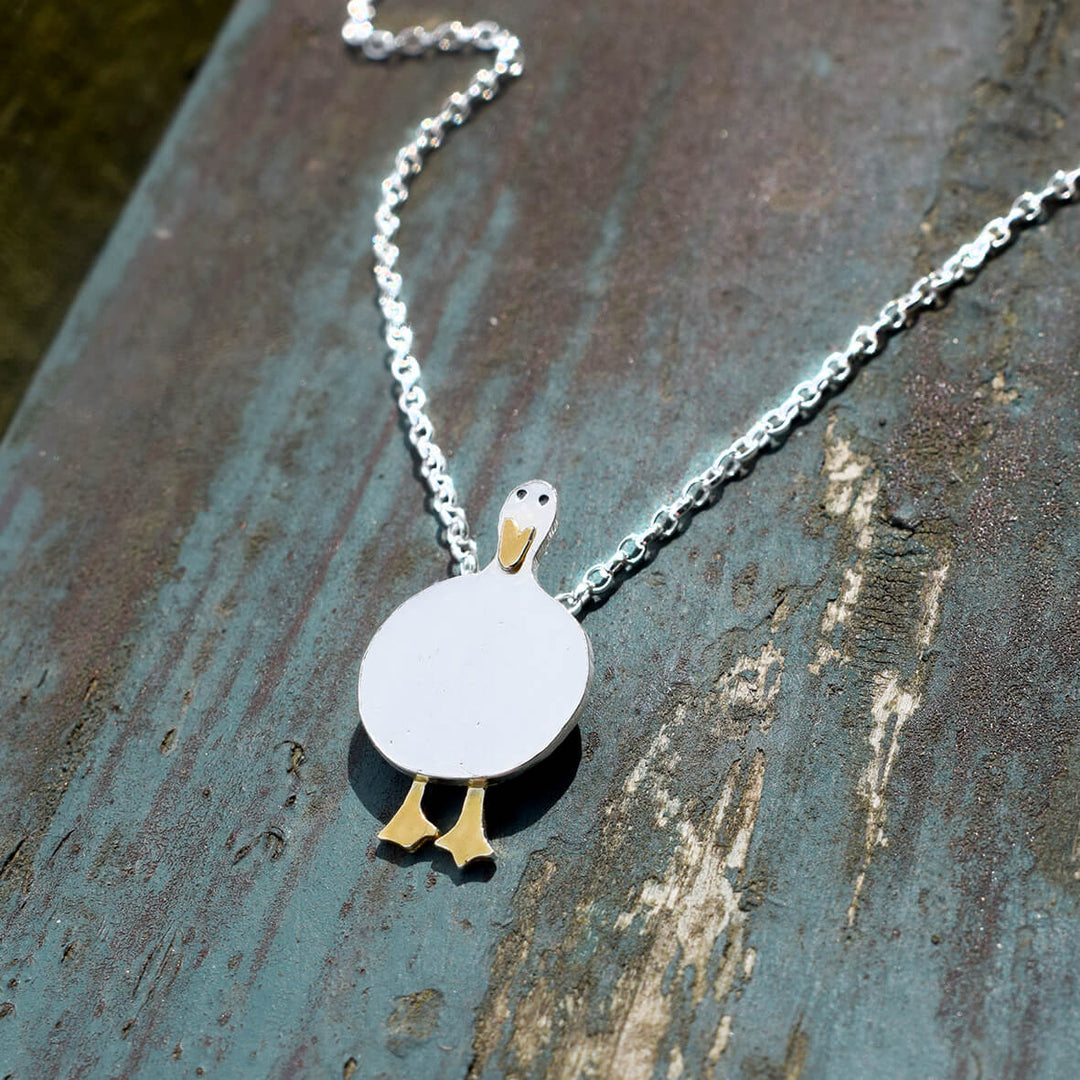 silver duck necklace, silver duck jewellery, duck jewelry, white duck gift, white duck necklace, present for duck lover, bird necklace