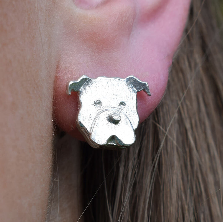 english bulldog earrings, silver bulldog earrings, silver dog stud earrings, english bulldog gift for her, english bulldog jewellery, english bulldog memorial