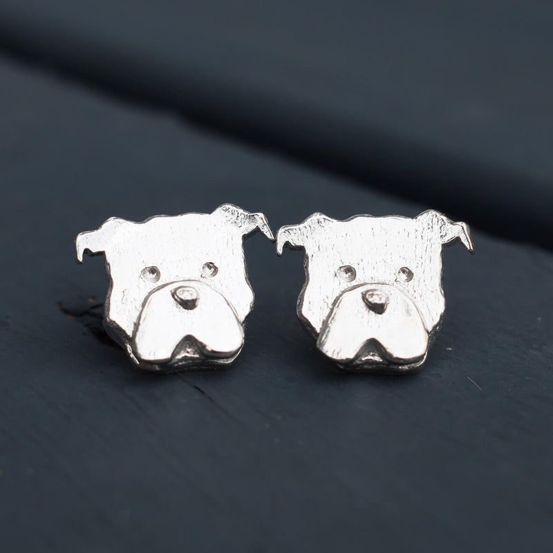 english bulldog earrings, silver bulldog earrings, silver dog stud earrings, english bulldog gift for her, english bulldog jewellery, english bulldog memorial