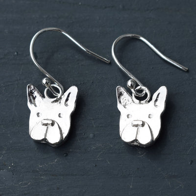 French Bulldog earrings, frenchie earrings, silver dog earrings, dog dangly earrings, dog drop earrings, French Bulldog present, French Bulldog jewellery, French Bulldog gift for woman, quality French Bulldog gift