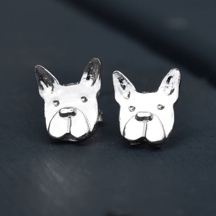 French Bulldog earrings, frenchie earrings, silver dog earrings, dog stud earrings, dog drop earrings, French Bulldog present, French Bulldog jewellery, French Bulldog gift for woman, quality French Bulldog gift