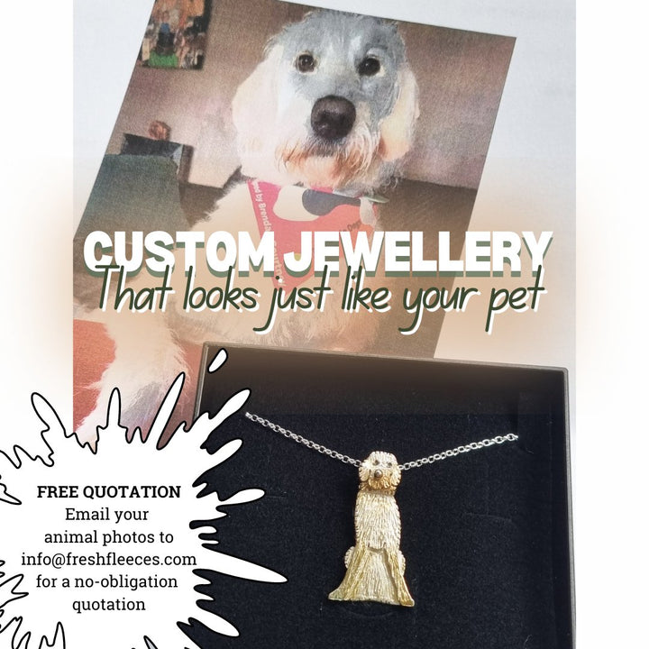 custom pet jewellery, custom anumail jewellery, pet memorial jewellery, pet memorials, jewellery that looks like my dog