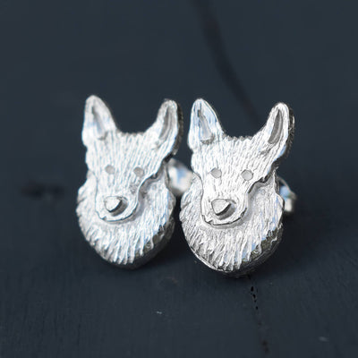 german shepherd earrings, alsatian earrings, silver dog earrings, silver dog earrings, gift for german shepherd owner, german shepherd jewellery
