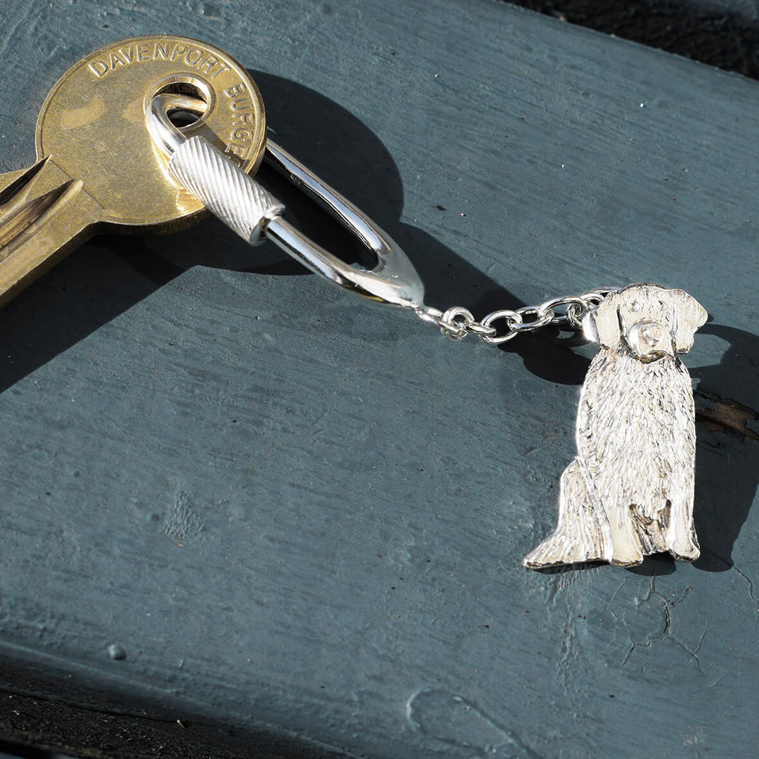 golden retriever keyring, silver dog keyring, retriever keyring, dog gift for man