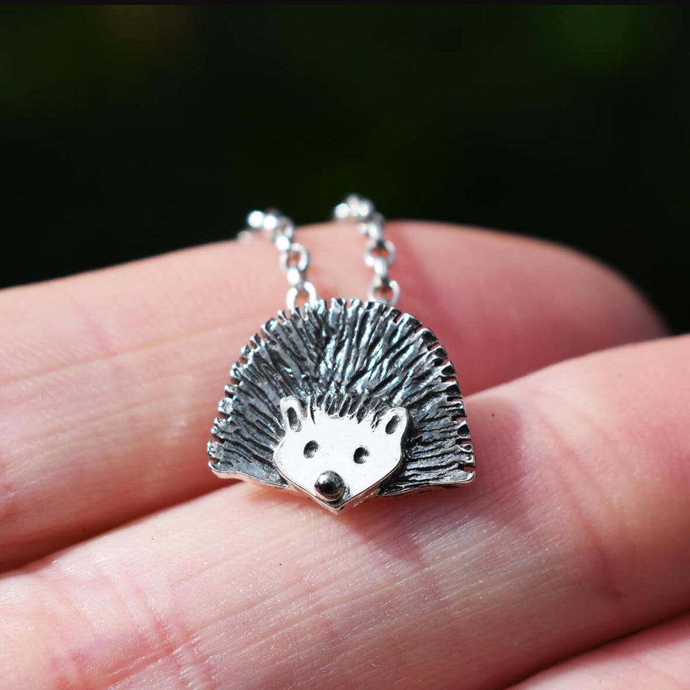 silver hedgehog necklace, hedgehog necklace, hedgehog jewellery,  hedgehog pendant, hedgehog gift for her, hedgehog present for woman