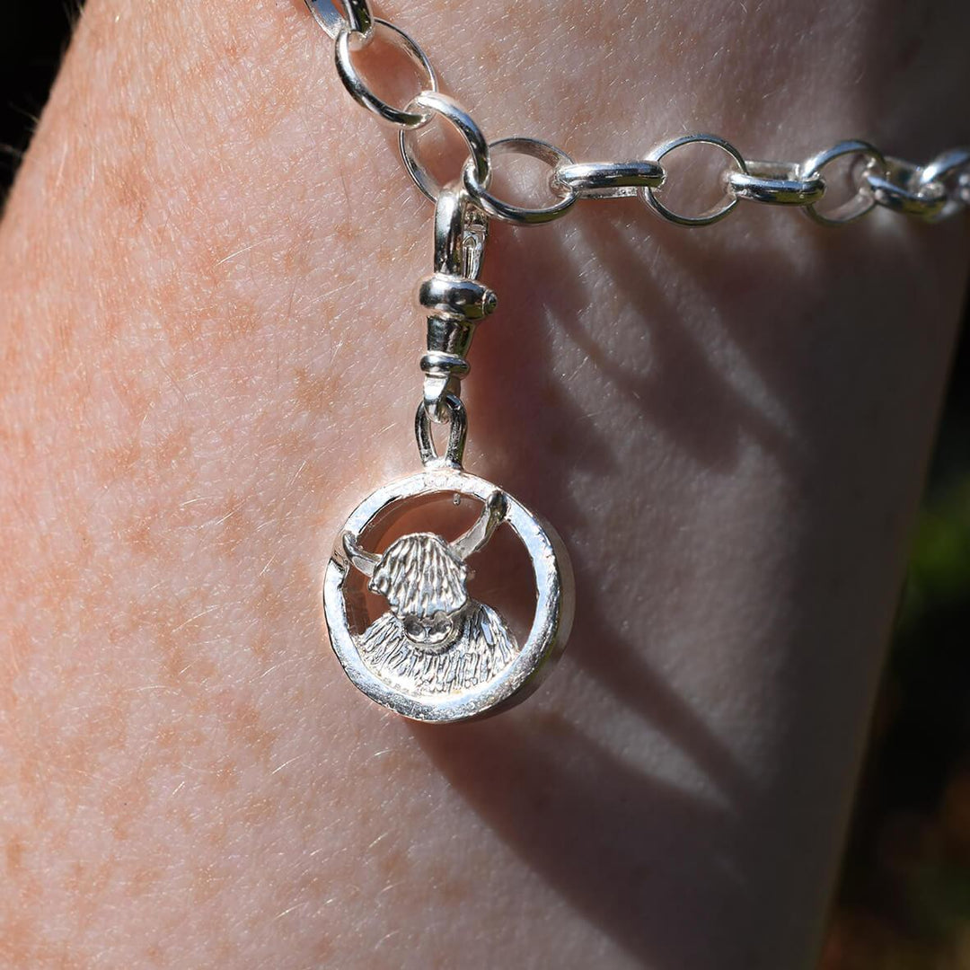 silver highland cow charm, cow charm, silver cow charm, highland cow jewellery, highland cow bracelet, highland cow cow gifts, highland cow jewellery, scottish animal jewellery