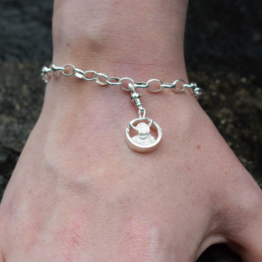 silver highland cow charm, highland cow charm, highland cow bracelet, highland cow jewellery