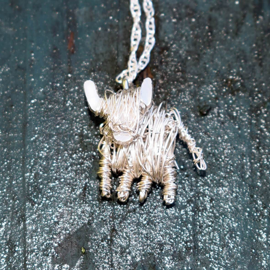 Silver highland cow necklace, highland cow pendant