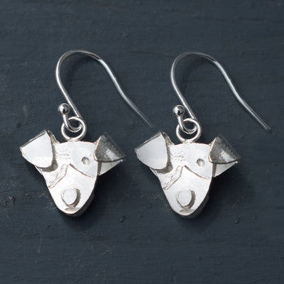 jack russell earrings, dangly jack russell earrings, silver jack russell earrings, jack russell jewellery, jack russell gift for wife, quality jack russell present