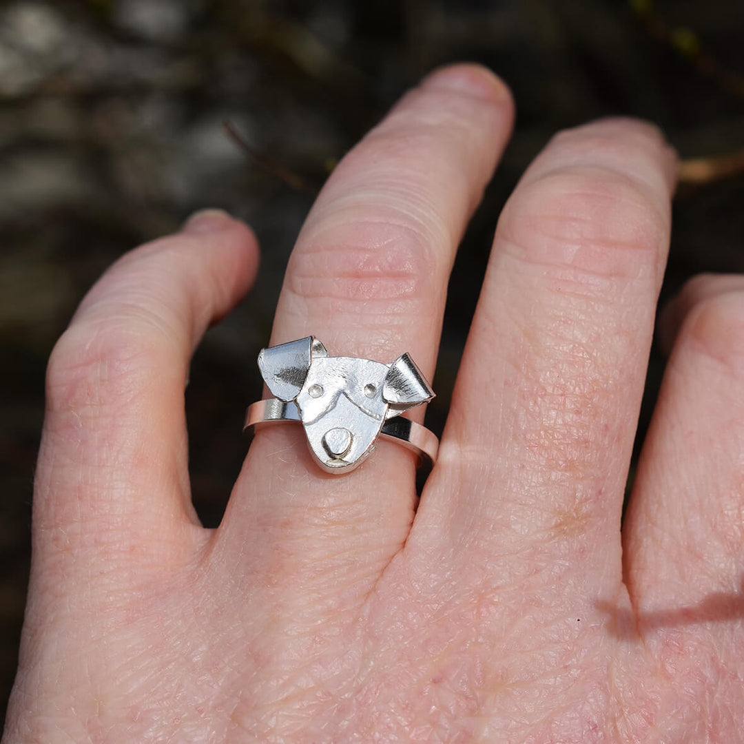 jack russell terrier ring, silver jack russell ring, jack russell terrier gift for woman, quality jack russell terrier present, dog head ring, silver dog ring