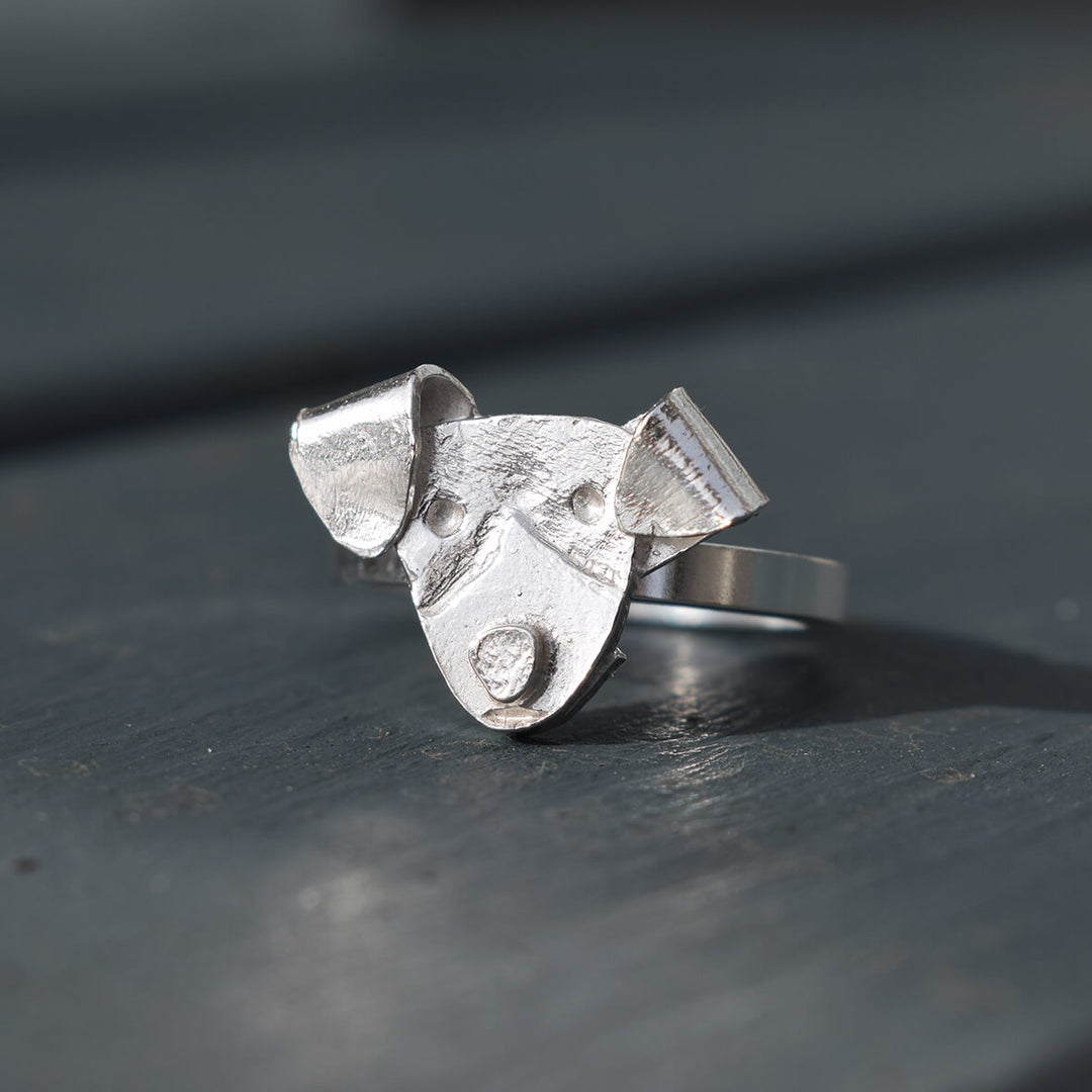 jack russell terrier ring, silver jack russell ring, jack russell terrier gift for woman, quality jack russell terrier present, dog head ring, silver dog ring