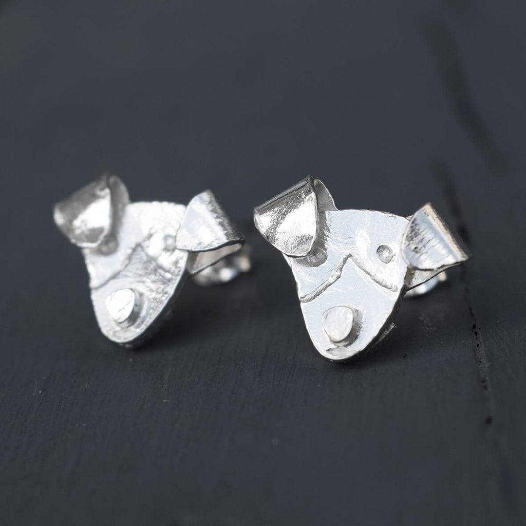 jack russell earrings,  jack russell stud earrings, silver jack russell earrings, jack russell jewellery, jack russell gift for wife, quality jack russell present