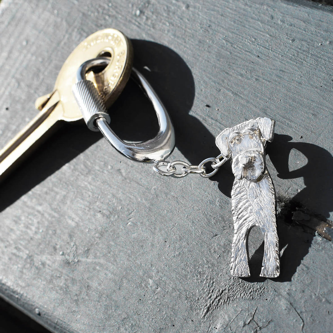 silver miniature schnauzer keyring, silver dog keyring, schnauzer gift for man, schnauzer keyring