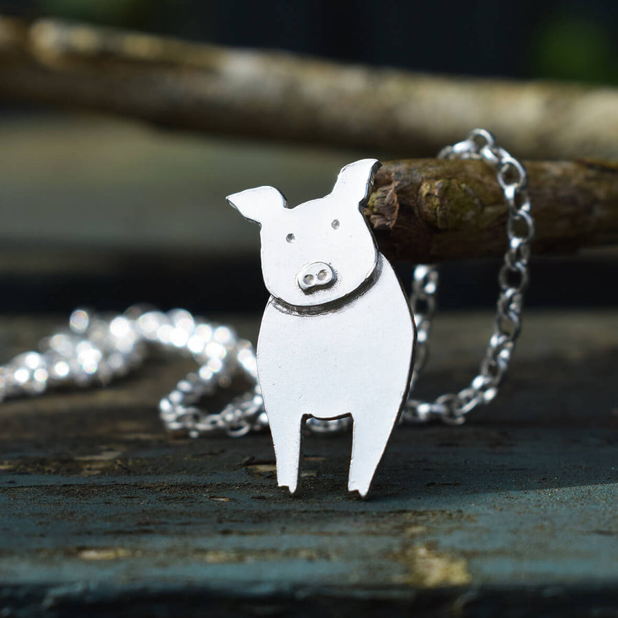 silver pig necklace, pig pendant, farm animal jewellery, charlottes web jewellery, white pig gift, pig necklace, silver pig jewellery