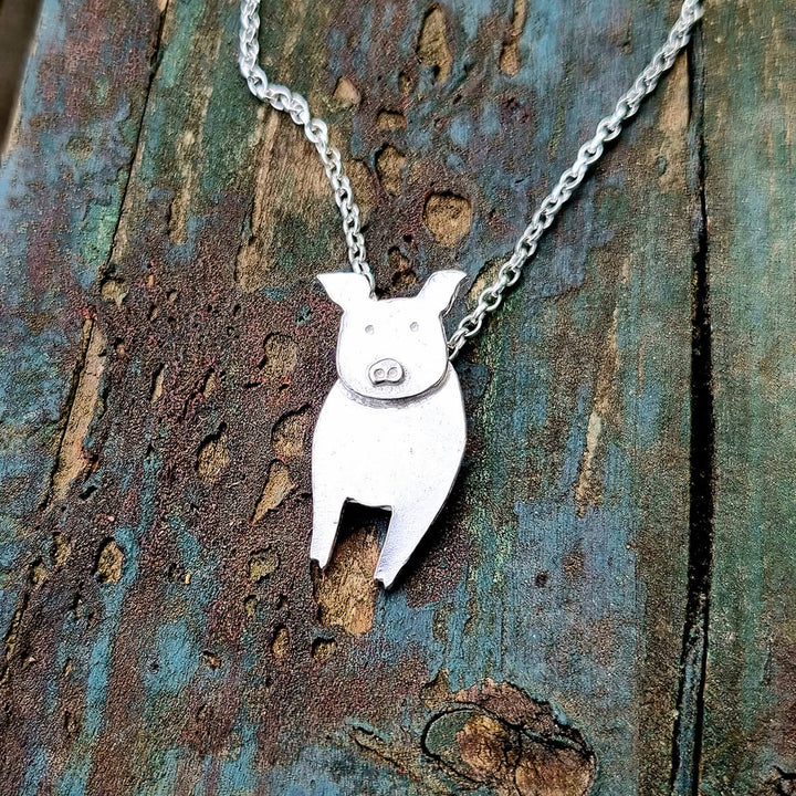 silver pig necklace, pig pendant, farm animal jewellery, charlottes web jewellery, white pig gift