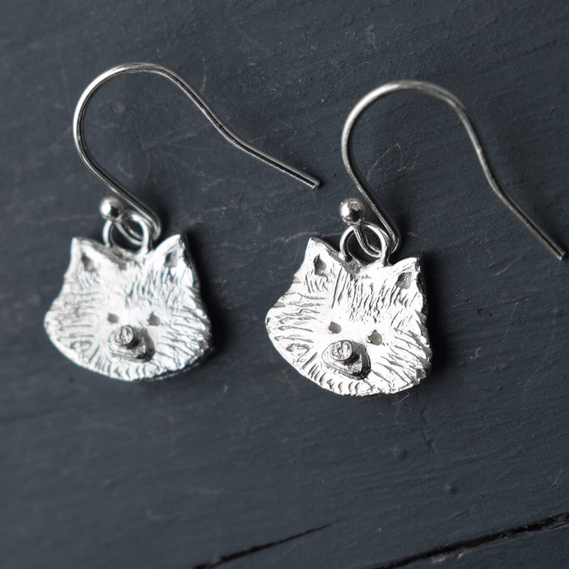 Pomeranian earrings, Pomeranian dog earrings, silver Pomeranian jewellery, silver dog earrings, dangly dog earrings, quality Pomeranian gift, Pomeranian present for woman