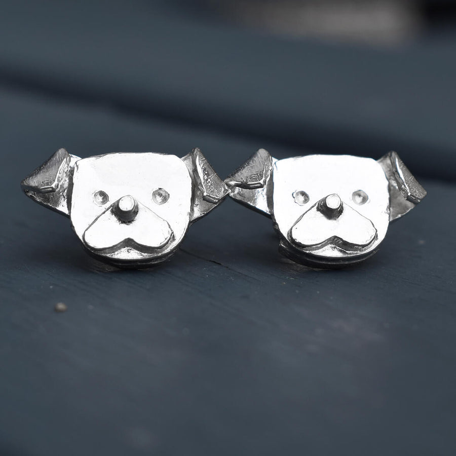 pug dog earrings, stud pug earrings, silver pug earrings, silver dog earrings, dog earrings, pug gift for woman, silver dog jewellery, dog jewellery for humans