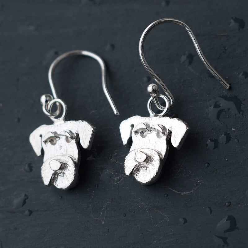 miniature schnauzer earrings, silver schnauzer earrings, mini schnauzer earrings, silver dog earrings, dangly schnauzer earrings, schnauzer jewellery