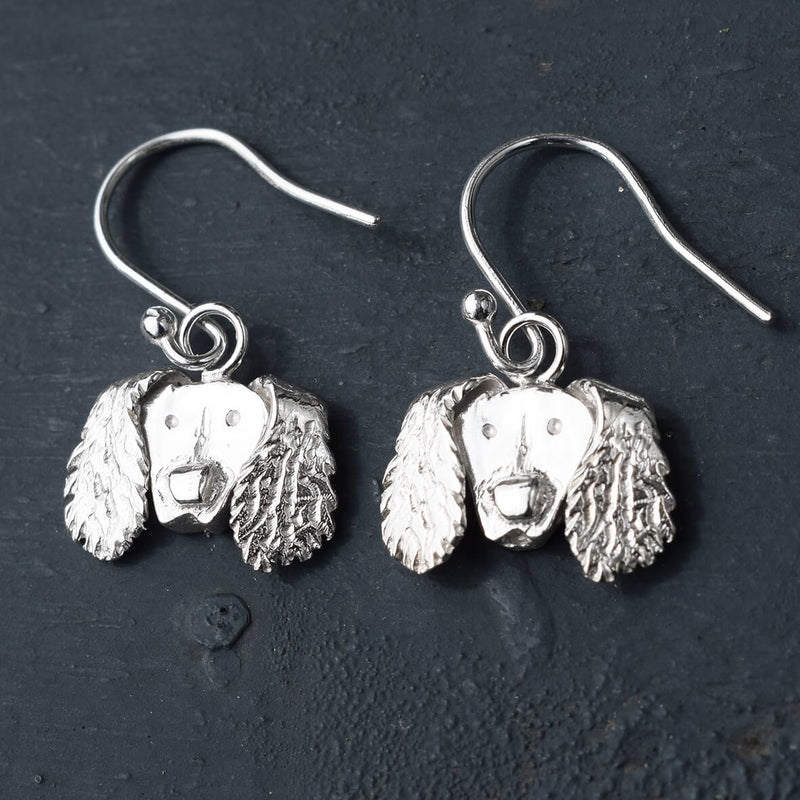 springer spaniel earrings, silver dog earrings, dangly dog earrings, drop dog earrings, spaniel gift for woman, spaniel jewellery, silver dog jewellery