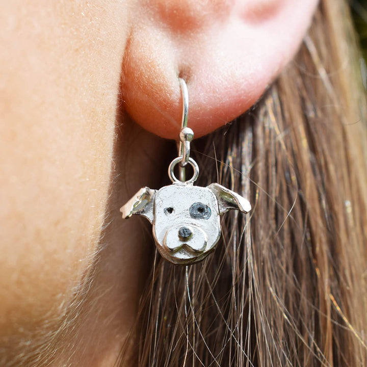 staffy earrings, staffordshire bull terrier earrings, staffie earrings, silver dog earrings, staffy jewellery, silver dog jewellery