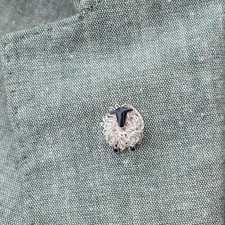 Silver Suffolk sheep lapel pin - FreshFleeces, suffolk sheep gift for man, sheep present for man, sheep badge, suffolk sheep badge, suffolk sheep lapel badge, gift for suffolk sheep farmer, gift for suffolk sheep breeder, gift for sheep vet, silver suffolk sheep gift for man