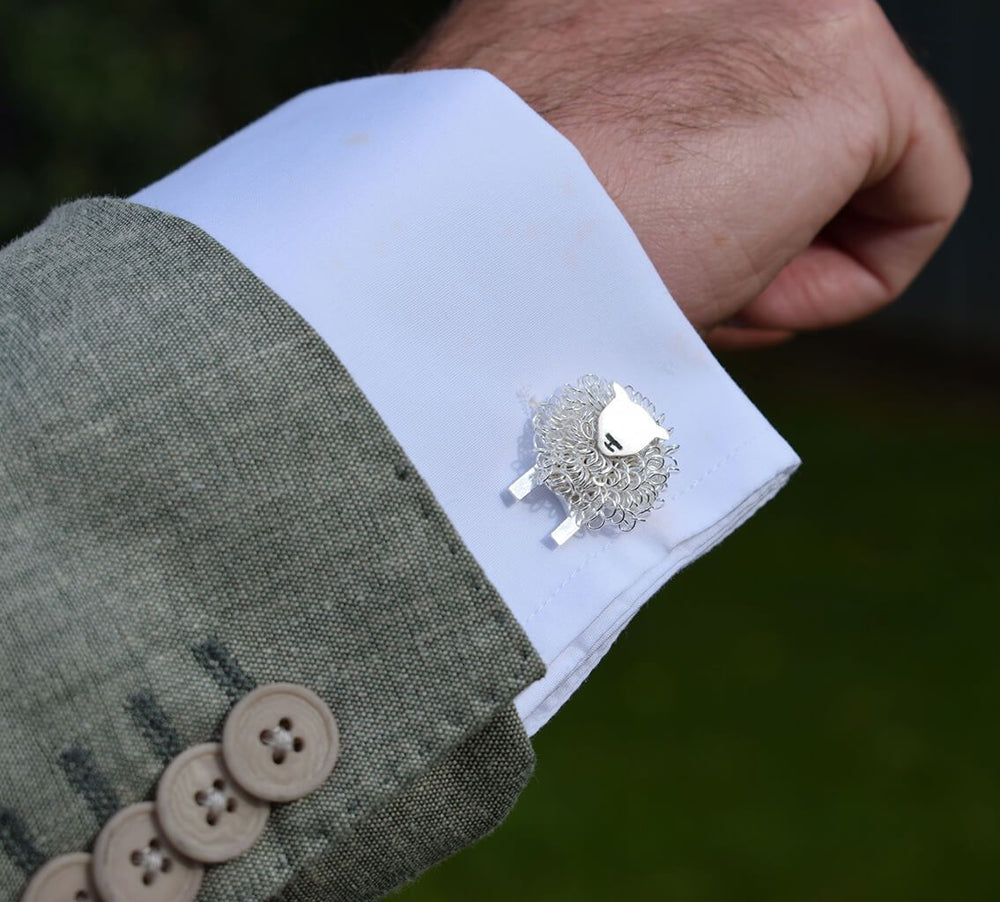 Silver Texel sheep cufflinks - FreshFleeces, sheep jewellery, sheep jewelry