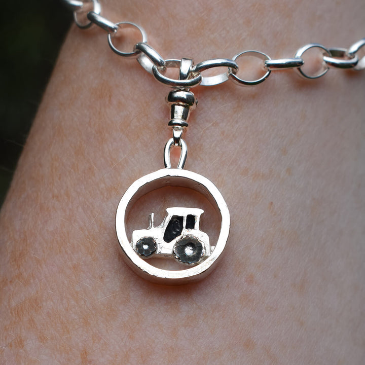 silver tractor bracelet, tractor charm, tractor jewellery, tractor gift for woman