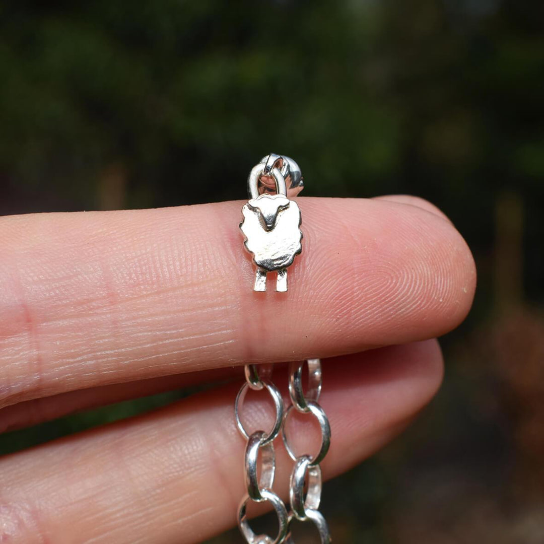 tiny sheep charm, tiny animal charm, tiny sheep jewellery, silver sheep present, sheep present for wife