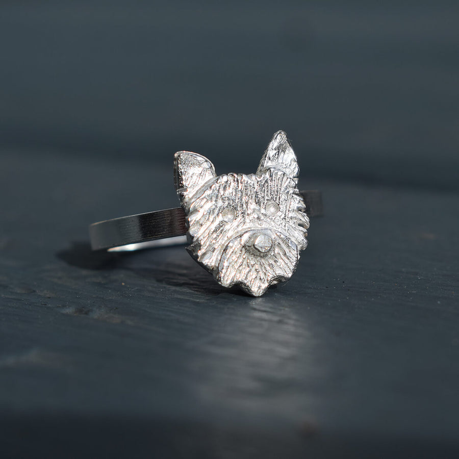 silver yorkshire terrier ing, silver dog ring, yorkie dog ring, yorkshire terrier gift for woman, yorkshire terrier jewellery, dog head ring