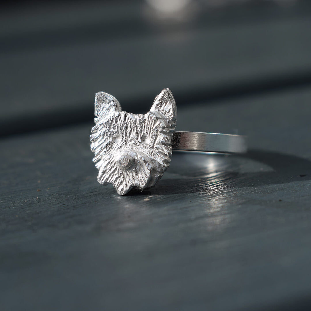 silver yorkshire terrier ing, silver dog ring, yorkie dog ring, yorkshire terrier gift for woman, yorkshire terrier jewellery, dog head ring