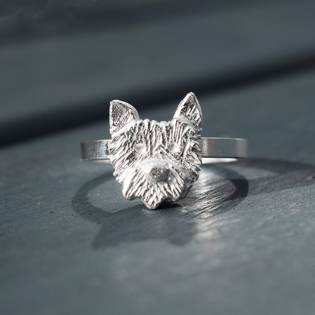 silver yorkshire terrier ing, silver dog ring, yorkie dog ring, yorkshire terrier gift for woman, yorkshire terrier jewellery, dog head ring