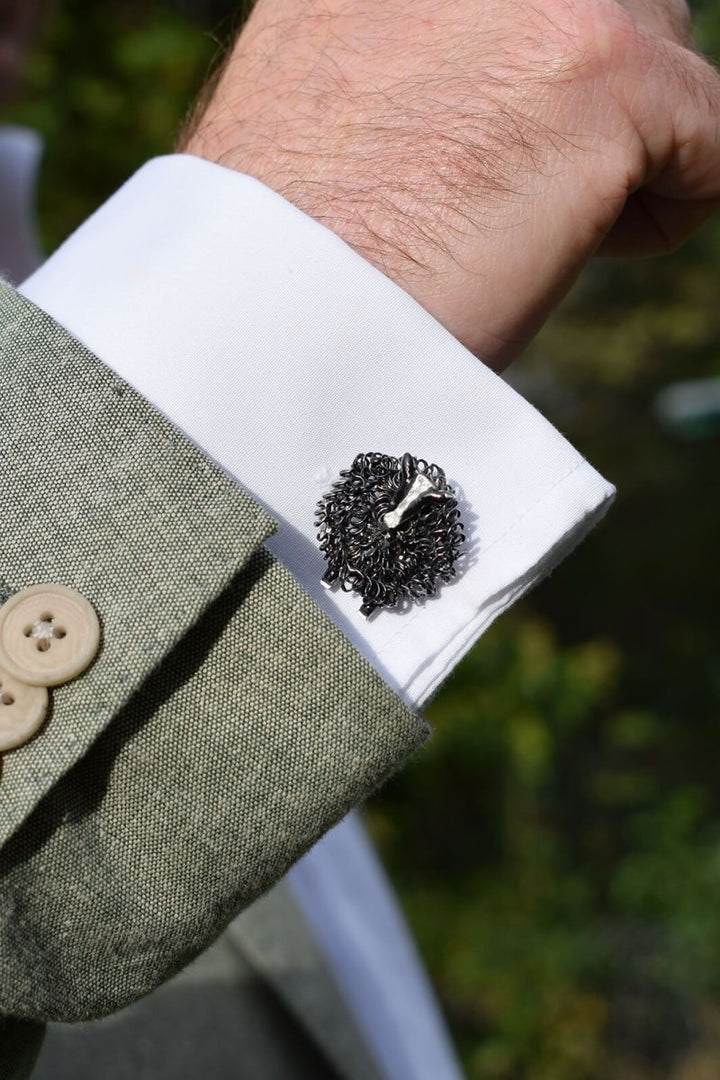 Silver Zwartbles sheep cufflinks - Fresh Fleeces, zwartbles sheep jewellery, zwartbles sheep jewelry, zwartbles sheep gift for man, black and white sheep cufflinks, zwartbles sheep present