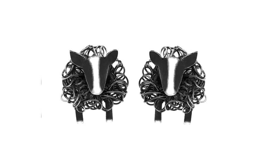 Silver Zwartble sheep stud earrings - FreshFleeces, sheep jewellery, sheep jewelry, zwartbles jewellery, zwartbles jewelry, zwartbles sheep gift, zwartbles sheep present, badger face sheep jewellery, black and white sheep earrings