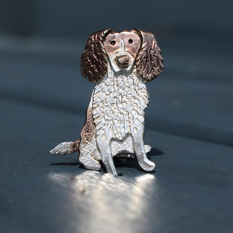 springer spaniel brooch, silver dog brooch, springer spaniel gift for woman, springer spaniel present for wife, springer spaniel lover present