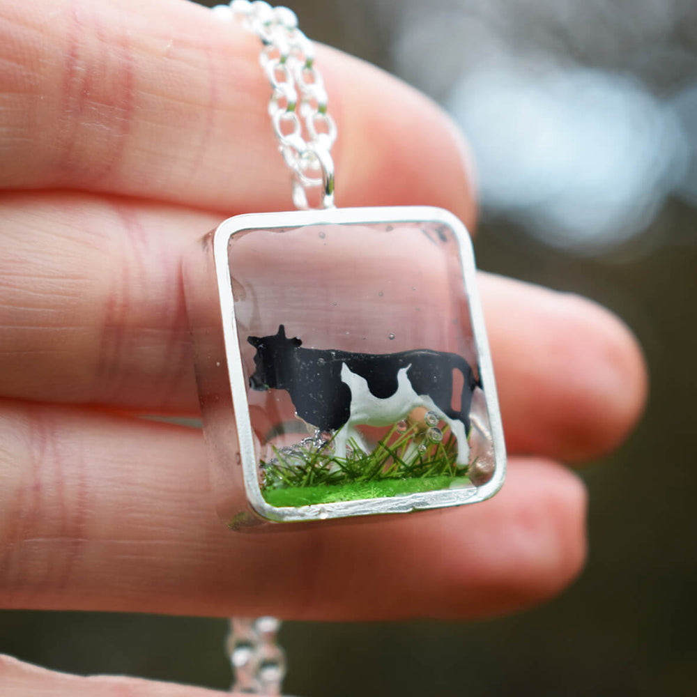 silver cow necklace, friesian cow pendant, dairy cow jewellery, cow jewellery, gift for farmer, cow pendant, silver cow jewellery