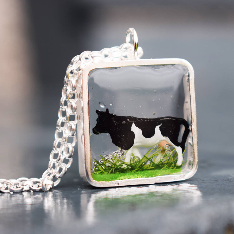 silver cow necklace, friesian cow pendant, dairy cow jewellery, cow jewellery, gift for farmer, cow pendant, silver cow jewellery