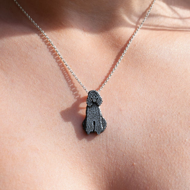 poodle necklace, black dog necklace, poodle pendant, poodle jewellery, silver poodle, black poodle gift, poodle gift for her, poodle present for woman, dog jewellery, dog necklace, dog pendant