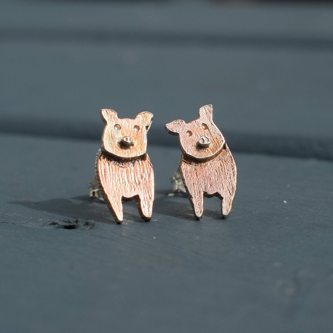 rose gold pig earrings, pig stud earrings, pig jewellery, pig gift for woman, pig present for her, gift for pig lover