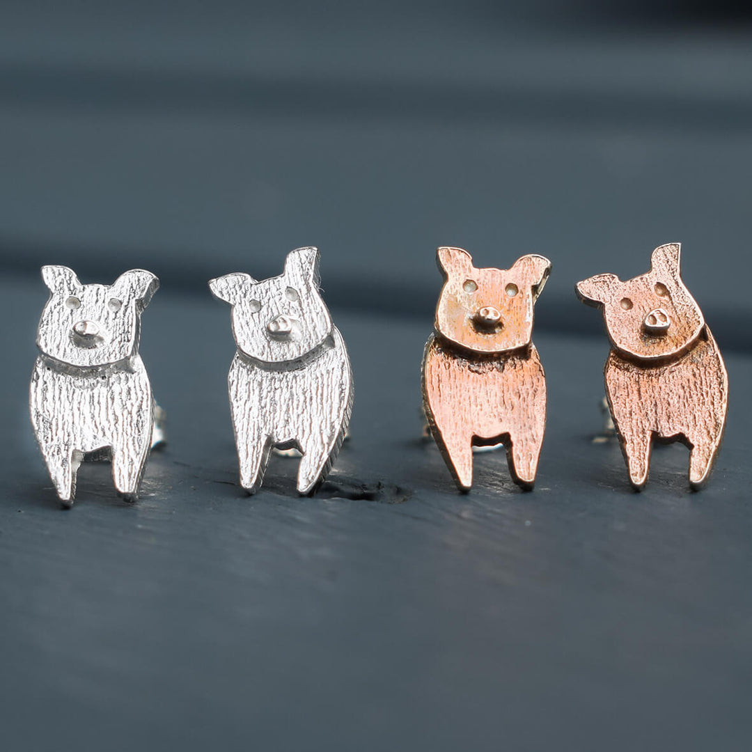 silver pig earrings, pig stud earrins, pig jewellery, pig gift for her, pig christmas present, pig present for wife, pig gift for girlfriend