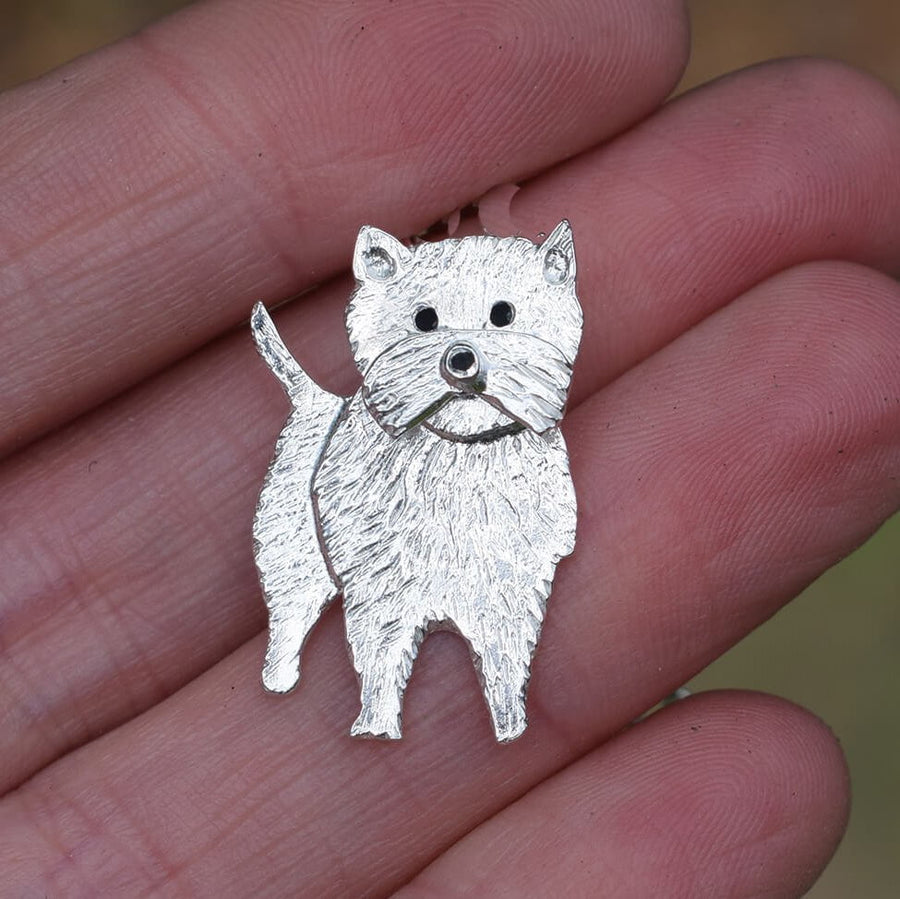 west highland terrier brooch, westie dog brooch, silver dog brooch, white dog brooch, gift for westie lover, west highland terrier present for wife