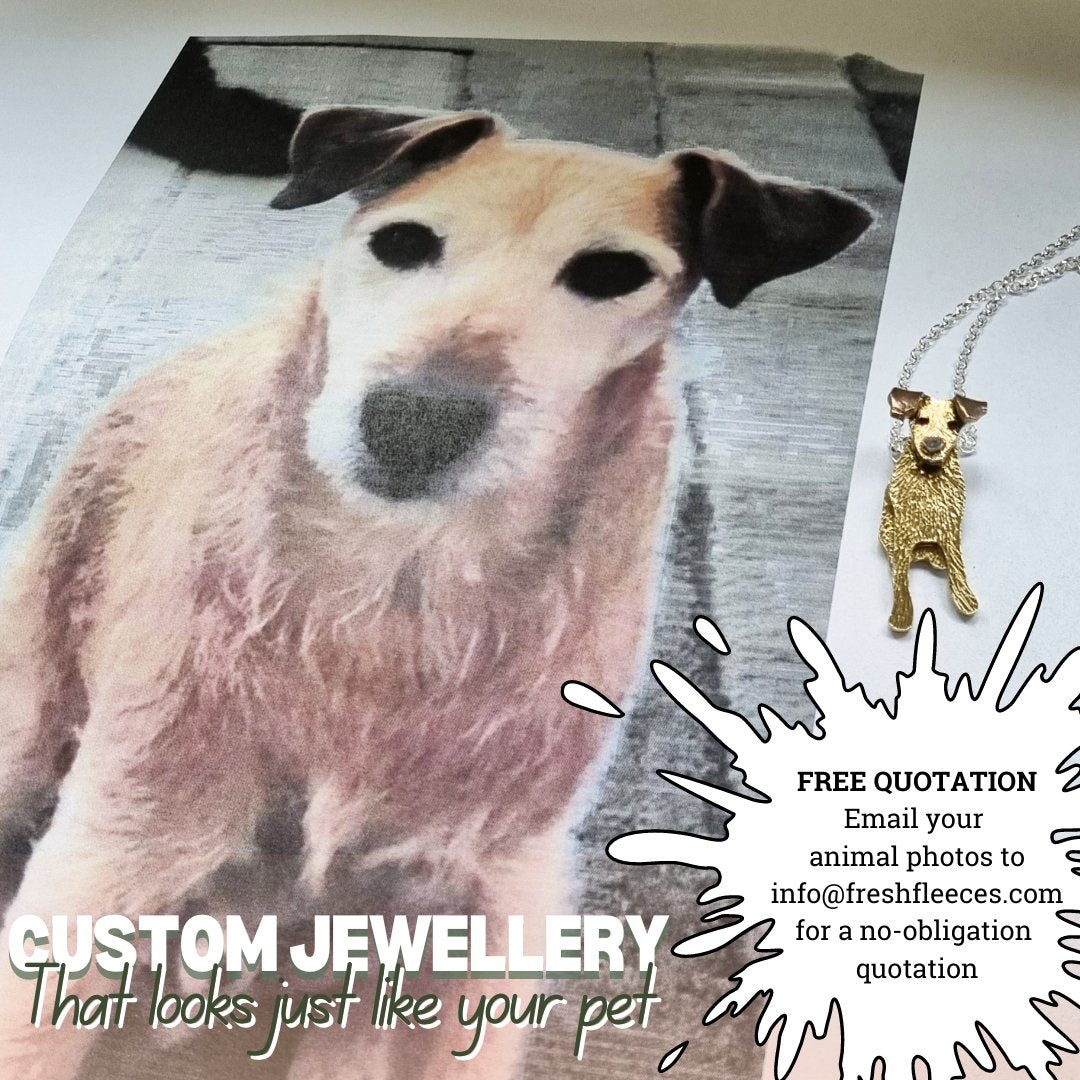 custom pet jewellery, custom anumail jewellery, pet memorial jewellery, pet memorials, jewellery that looks like my dog