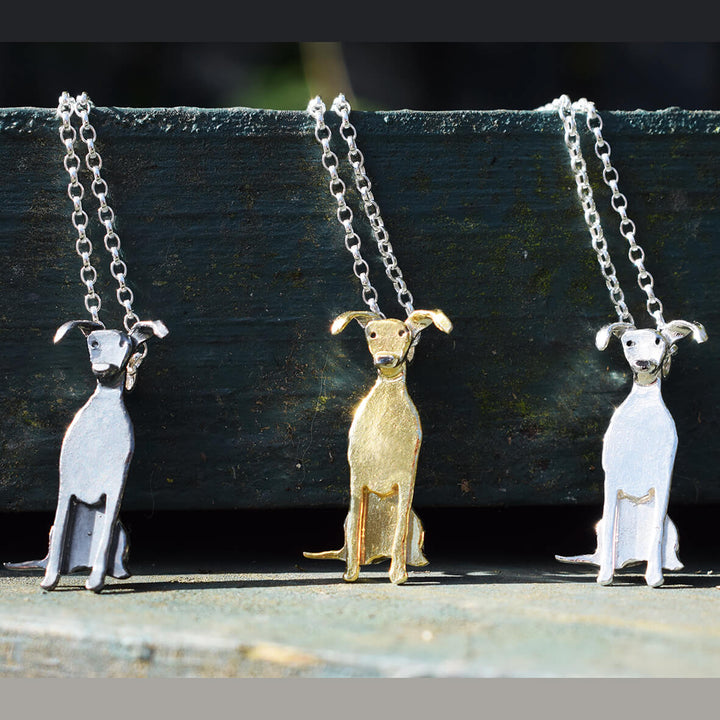 Whippet necklace, Whippet jewellery, Whippet pendant, sighthound jewellery, sighthound gift, sighthound necklace, silver Whippet, gold Whippet